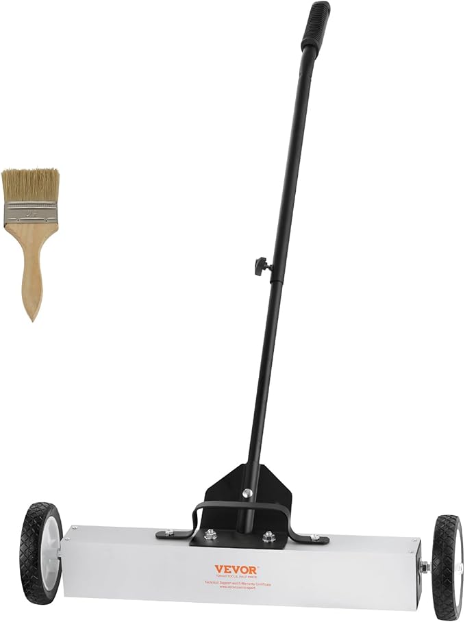 VEVOR 50Lbs Rolling Magnetic Sweeper with Wheels, 24-inch Large Magnet Pickup Lawn Sweeper with Telescoping Handle, Push-Type Magnetic Pick Up Sweeper, Easy Cleanup of Workshop Yard Garage