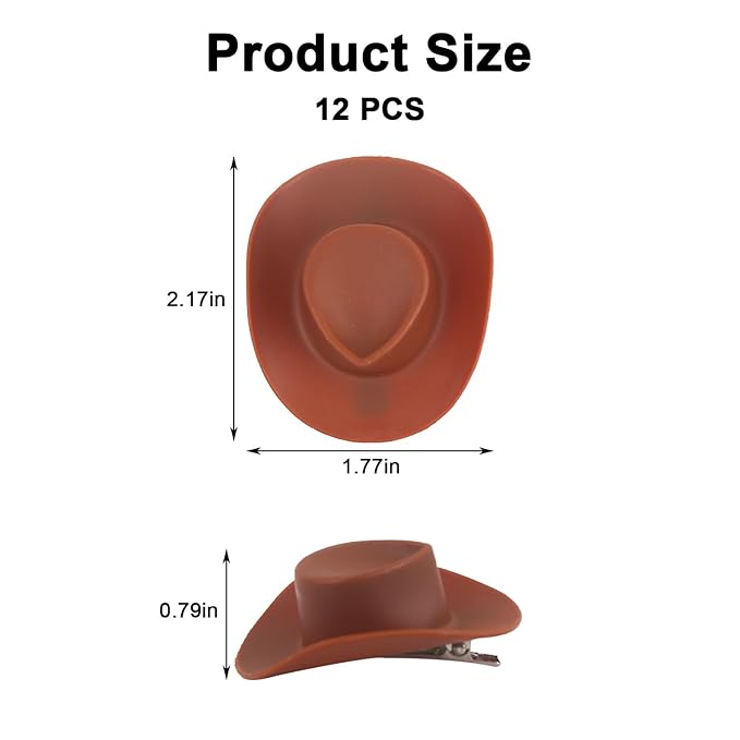 12 Pcs Mini Cowboy Hat Clips Plastic Cowgirl Hat Hair Clip for DIY Home New Year Anniversary Birthday Decor Brown