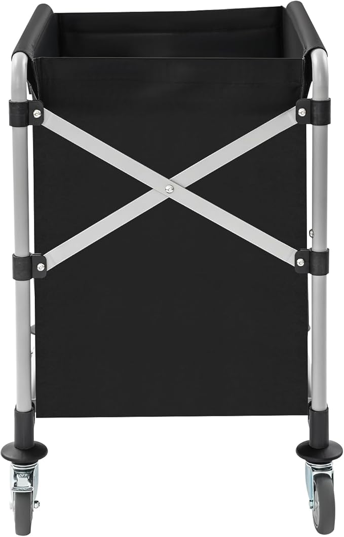 Commercial Laundry Cart, Laundry Basket with 360° Swivel Casters, Folding Laundry Cart Hamper on Wheels Heavy Duty Steel Frame 220 lbs Capacity Large Rolling Laundry Baskets Trucks (Black)
