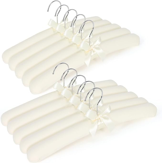 Padded Clothing Hangers - Premium Fabric Hangers for Coat, Sweater, Wedding Dress, Bride, Closet - Upgraded Heavy Duty Sweater Clothes Hanger - Pack of 10