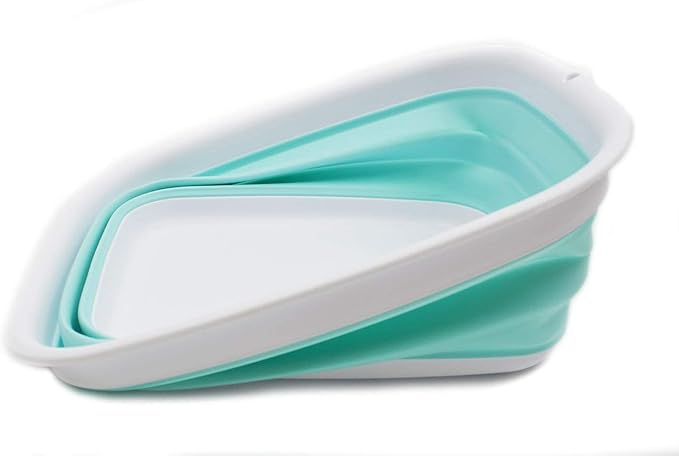 SAMMART 9.45L (2.5 Gallon) Collapsible Tub - Foldable Dish Tub - Portable Washing Basin - Space Saving Plastic Washtub (White/Lake Green, M)