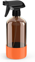 Amber Glass Spray Bottle with Silicone Sleeve Protection, 16 oz Refillable Spray Bottle for Cleaning Solutions, Plants, Aromatherapy, Facial Hydration (Orange Sleeve(Amber Bottle)