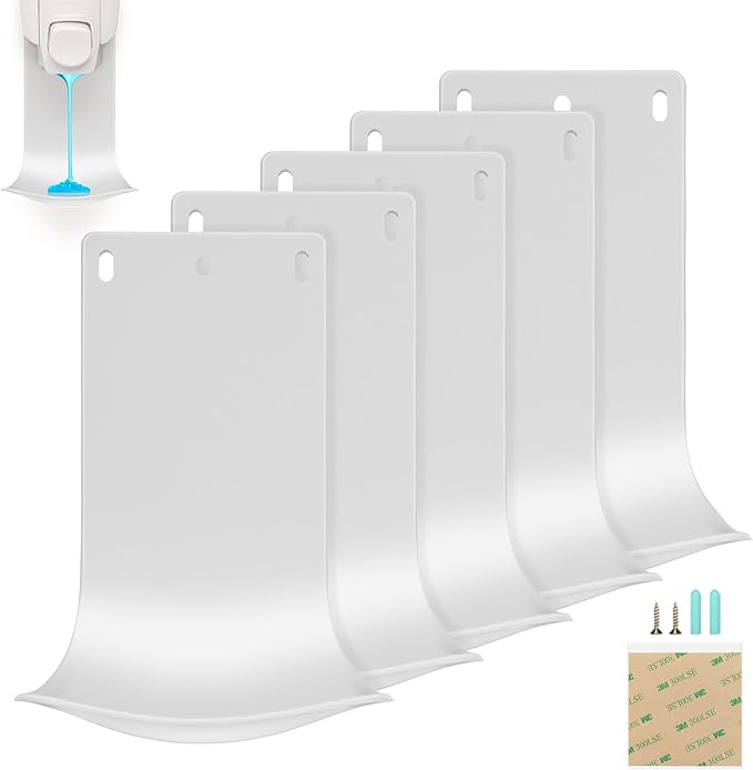 5PCS Drip Tray Wall Mount Soap Dispenser Bracket, Laundry Detergent Drip Catcher, Easy to Clean (White)