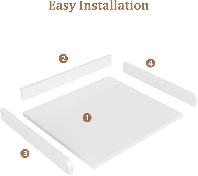 Washer Dryer Countertop, 27.5" D x 27.5" W x 3.2" H, Countertop for Washer and Dryer with Non-Slip Pads and Round Corner Edge Rails, Laundry Room Organization(White)