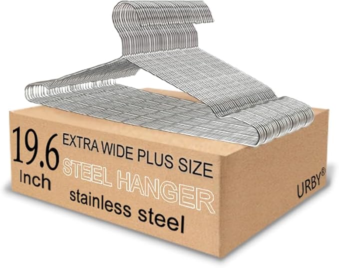 Extra Wide Wire Hangers for Plus Size Clothes, 19.6 Inch Stainless Steel Plus Size Hangers Ideal for XL, XXL Shirts, Coats, Dresses, Etc. Silver. 40pk.
