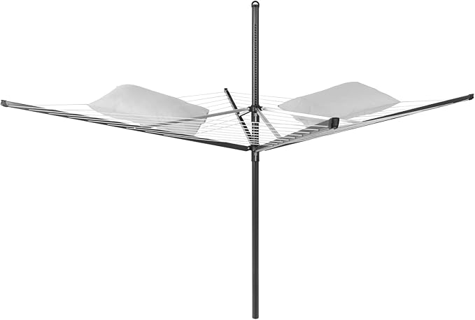 Brabantia Lift-O-Matic Outdoor 4 Arm Clothesline (164 ft/Ø 1.8") Height Adjustable, Folding Clothes Drying Rack + Ground Spike, Cover + Bag of Clothespins (Anthracite)