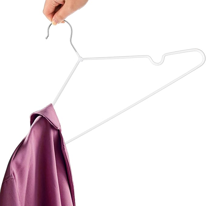 Tosnail 50 Pack 16-Inch Stainless Steel Wire Metal Hangers Non-Slip Clothes Hangers Space Saving Closet Organizer, White