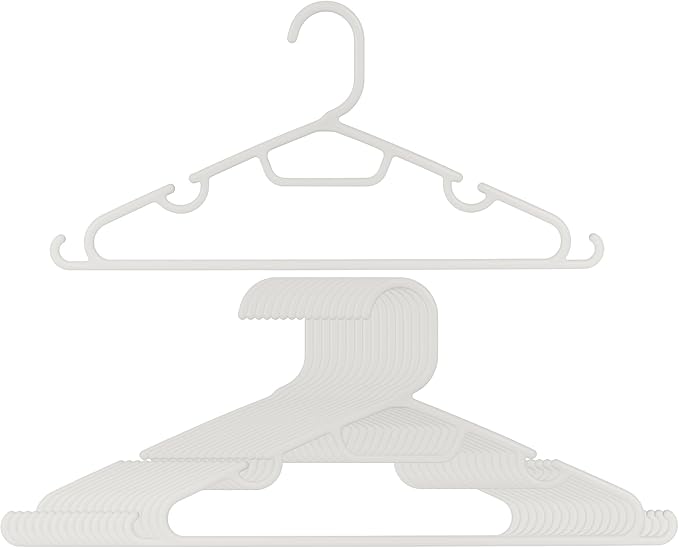 Plastic Clothes Hangers – 20 Pack Durable Slim Space Saving Closet Hangers with Hooks & Notches for Shirts, Pants, Jackets, Dresses, Laundry, Kids & Adult Clothing, Off-White