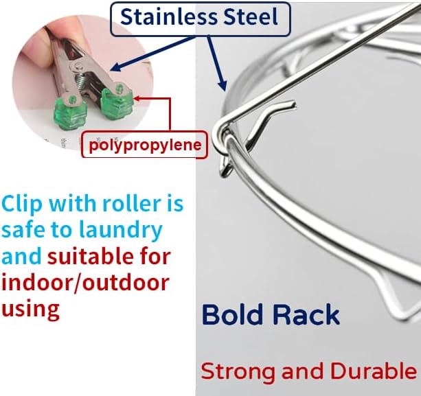 Quick Release Round Stainless Steel Laundry Drying Rack with 20 Clips,Swivel Hook Wind-Proof Clothes Hanger Rack for Sock, Bras, Underwear, Laundry Accessories