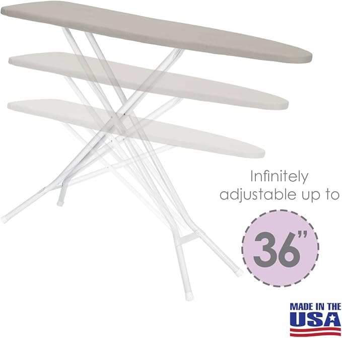 Full Size Ironing Board Made in USA – Space Gray by Seymour Home Products 4 Heavy-Duty Steel Legs Perforated Top for Steam Includes Cover & Pad Sturdy, Foldable Iron Board for Home & Laundry