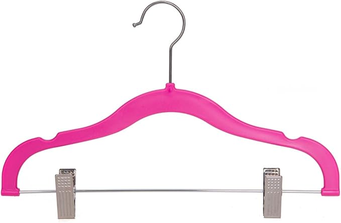 100 Quality Kids Plastic Non Velvet Non-Flocked Thin Compact Skirt Pant Coat Hangers with Metal Clips for Skirts Pants Blouses 360° Swivel Hook, Jacket, Shirt, Pants, Suit Hangers (Pink, 100)