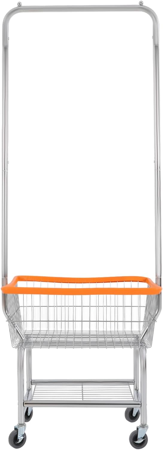 Laundry Cart,Steel Wire Laundry Cart,Laundry Basket With Wheels,Commercial Laundry Basket Cart Heavy Duty with Rod Rack 19.69x15.75x70.87in (G)