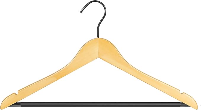 Premium Quality Solid Wood Clothes Hangers for Suits and Coats, Smooth Finishes, Non-Slip Pants Bar, 360° Swivel Soft Coated Hooks. Pack of 20(Clear Natural)
