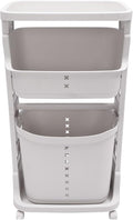 Laundry Hamper Basket, 2-Tier 3 Baskets Removable Basket Cart with Wheel, Dirty Clothes Storage Organizer Shelf, Plastic Stackable Washing Clothes Sorter for Bathroom, White