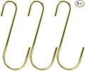 Vindar 3 Pack 6 Inches Bird Feeder Hook Heavy Duty Gold S Hooks Hangers for Kitchen, Office, Wind Chimes, Lanterns, Gardening Tools, Hummingbirds Feeders, Bird House, Lanterns
