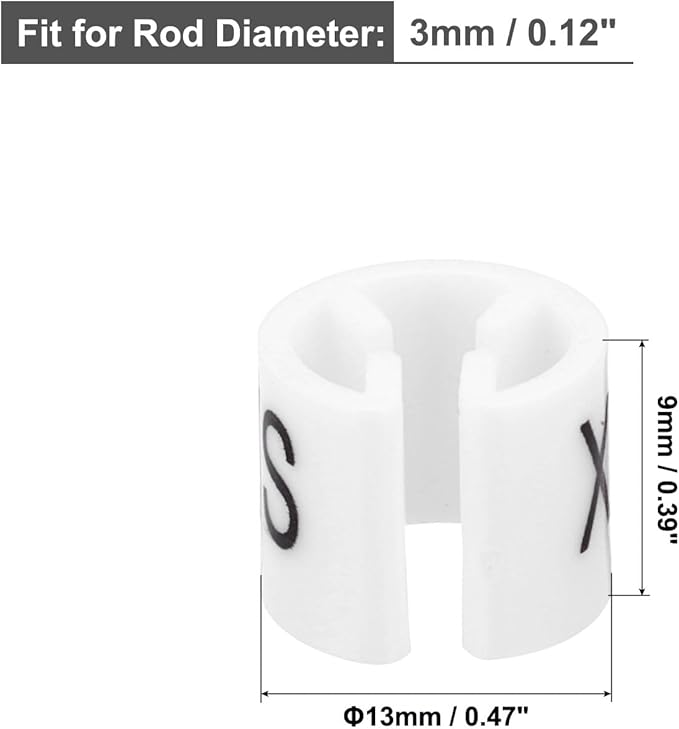 MECCANIXITY Clothes Hanger Marker S/M/L/XL Size Tag Fit 3mm Rod White for Garment Clothing Color Coding, 200Pcs