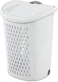 Plastic Laundry Basket, Clothes Hamper with Lid & Wheels, Dirty Clothes Hamper with Handle for Laundry room, Bathroom, Dormitory, White