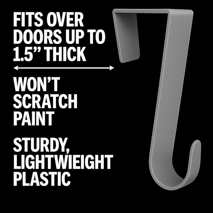 Dependable Industries inc. Essentials Over-The-Door Hanger Hook Set – 4-Pack of 4.5 in., Plastic Over-The-Door Hangers & Over-The-Door Hooks – Over-Door Hooks for Hanging Clothes & Towels (Gray)