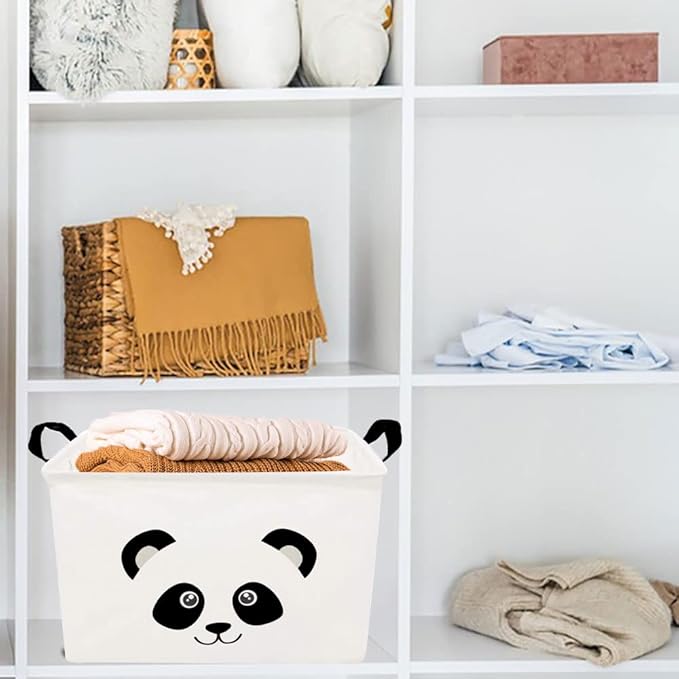 Rectangle Panda Storage Basket with Handles, Collapsible Storage Box,Cute Canvas Toy Bin for Pet/Kids,Gift Basket,Room Decor(PANDA)