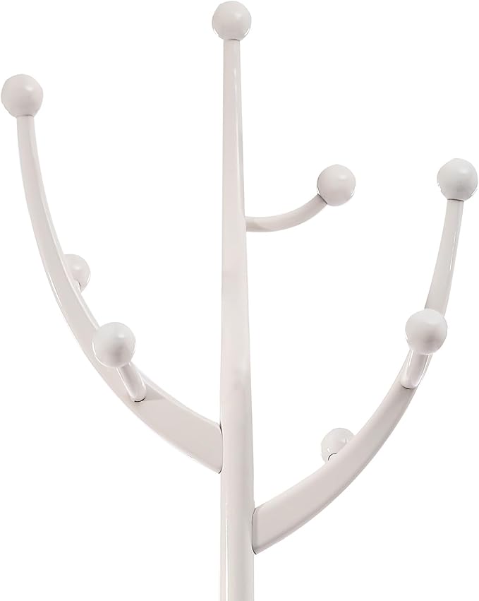 Coat Tree Freestanding Wood Tree Rack, Heavy Duty Creative Design Tree Branch-look Coat Rack Stand with 8 Hooks and Stable Sphere Base for Entryway, Hallway, Bedroom-Load 110lbs (White)