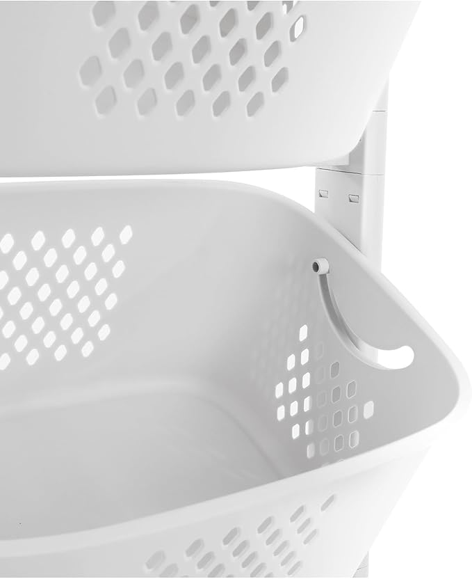 White Laundry Baskets 3 Tier White Rolling Laundry Hamper Cart with Wheels and Portable Storage Baskets Free Standing Clothes Laundry Basket Organizer for Bathrooms,Laundry Rooms