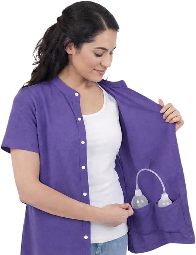 USBD Post Mastectomy Shirt with Drain Pockets Band Collar Post Op Recovery Tops