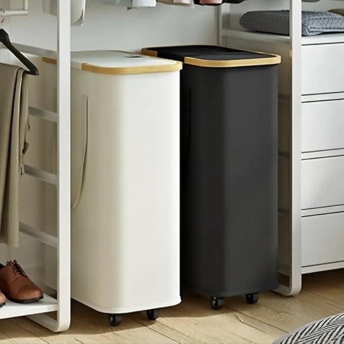 Large Laundry Hamper with Wheels, 60L Rolling Laundry Basket with Lid & Handle, Heavy-Duty Mobile Clothes Hamper, Slim Rolling Design with Removable Bag (white)