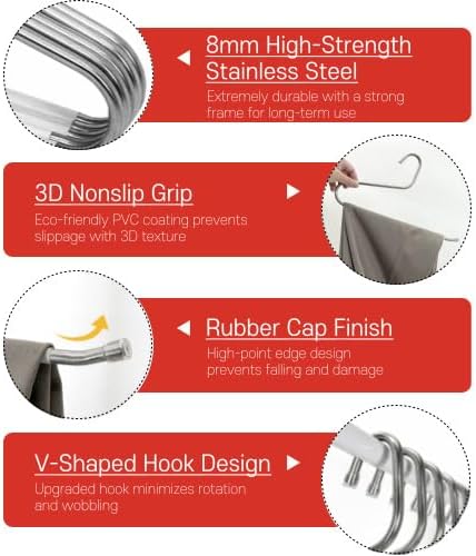 OLG 8mm Stainless Pants Hanger with V Hook and Reverse S, Non-Slip for Men Women -Heavy-Duty Trouser and Jeans Closet Organizer, Ganchos para Pantalones (20, White)