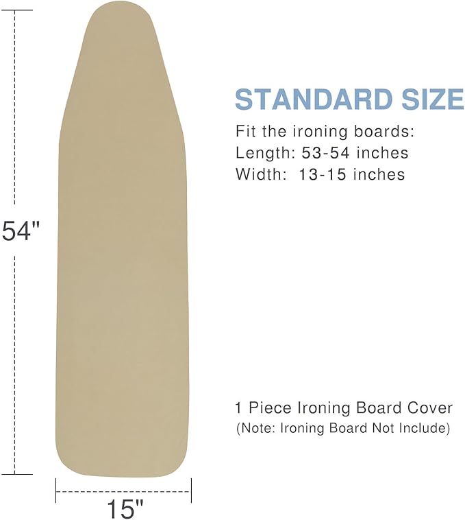 Ironing Board Cover and Pad, Standard Size 15x54, Thick Padding, Elastic Edge, Silicone Coated, Adjustable Fastener, Heavy Duty Padded Iron Board Covers (Sandy Beige, 15" x 54")