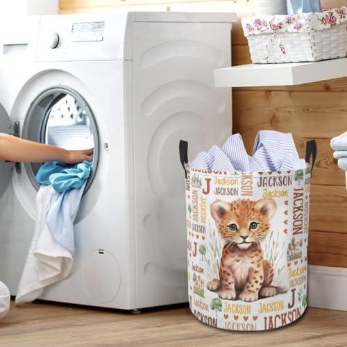 Tiger Laundry Basket,Custom Laundry Hamper with Name,Personalized Tiger Gifts for Boys Girls,Customize Collapsible Laundry Basket for Bedroom Bathroom,S-16.5"x 13.8"