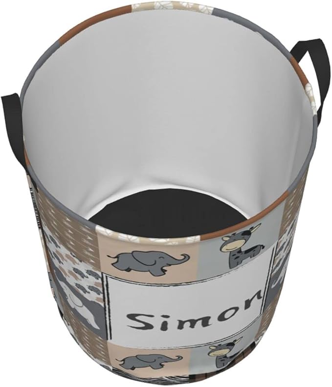 Jungle Animal Personalized Laundry Basket Name Clothes Hamper with Handles Waterproof Laundry Storage Baskets for Bedroom Bathroom Decor.