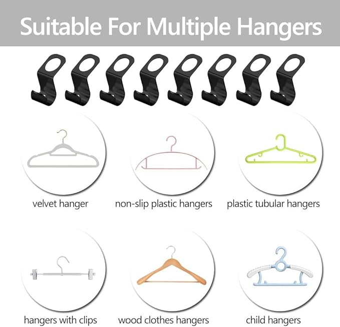 15 Pcs Metal Clothes Hanger Connector Hooks,Stainless Steel Super Sturdy Hanger Extender Hooks, Efficient Closet Space Saver, Easy to Use, Suitable for Heavy Clothing, Fits All Types of Hangers,Black