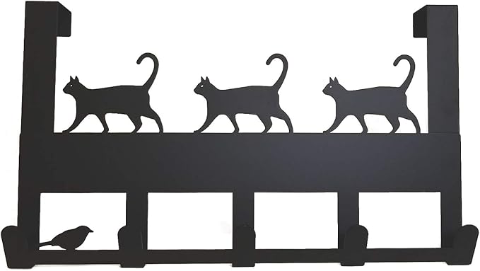 Mango Steam Over-The-Door Organizer Hanger for Towels, Hats, Hoodies, Coats, Backpacks, & Keys (Cat, Black)