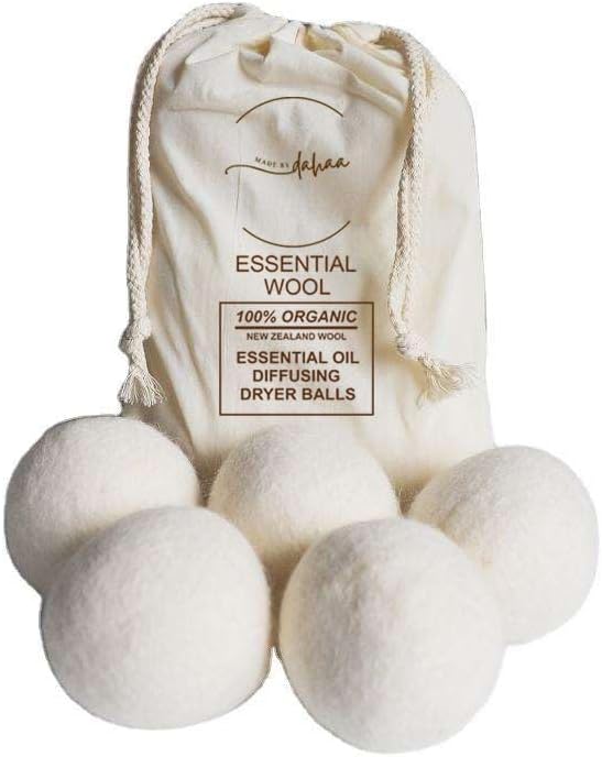 Dahaa Wool Dryer Balls-Natural Fabric Softener, Reusable, Reduces Clothing Wrinkles and Saves Drying Time, 6 Pack XL Premium Organic Fabric Softener Hypoallergenic Hand-Felted Laundry Balls for Dryer