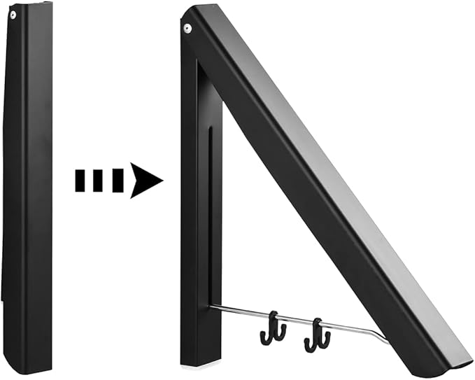 Wall Mounted Clothes Rack Retractable Hanger Space Saving Heavy Duty Wardrobe Hooks for Bathroom Balcony Aluminum, Black, 2-Pack