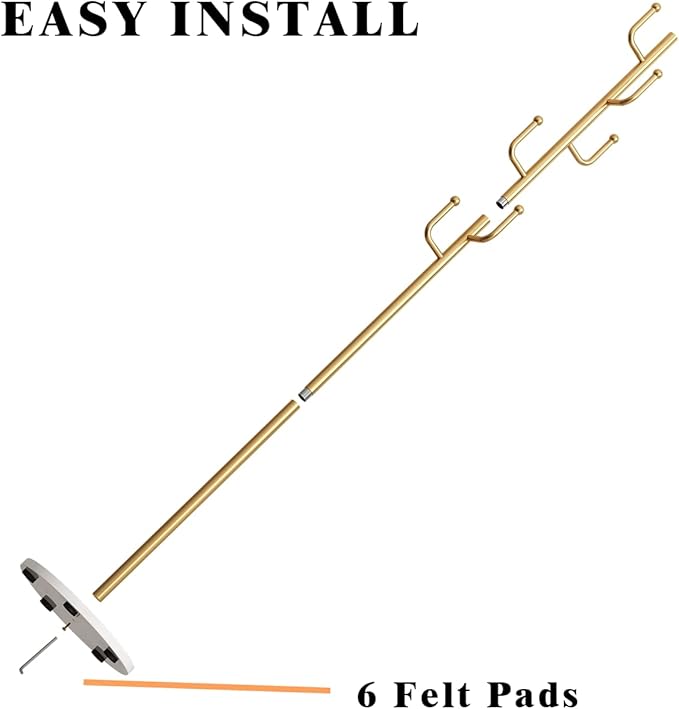 Gold Coat Rack, Free-standing Small Modern Coat Stand Tree with 6 Hooks, Marble Base, Hat & Coat Cactus Shape Hanger for Bedroom, Office, Metal Vintage, gold