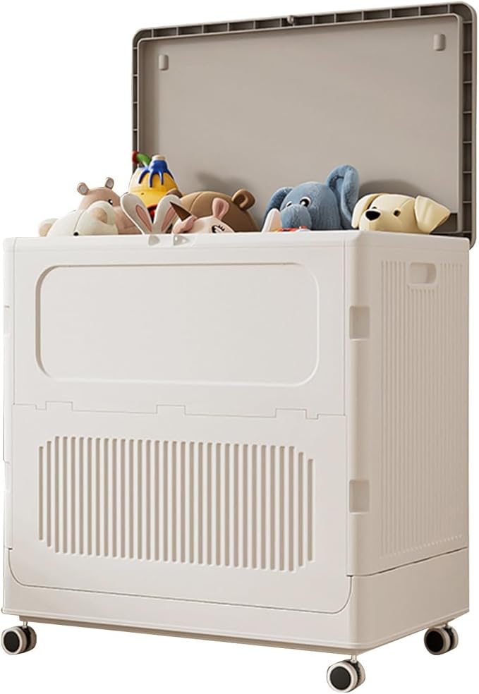 Rolling Laundry Hamper with Lid, Large Capacity Clothes Hampers for Laundry, Plastic Collapsible Laundry Baskets with Wheels and Lid Large Toy Box Chest