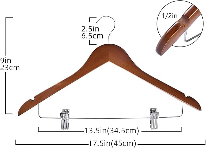 10 Pack Wooden Hangers with Clips High-Grade Wooden Suit Hangers Skirt Hangers with Clips S Wood Hanger with Durable Metal Clips for Blouse, Dress, Coat, Jacket (Vintage)
