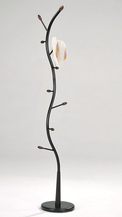 Legacy Decor Metal and Wood Hall Tree Coat Hat Rack Black with Walnut Color Accents