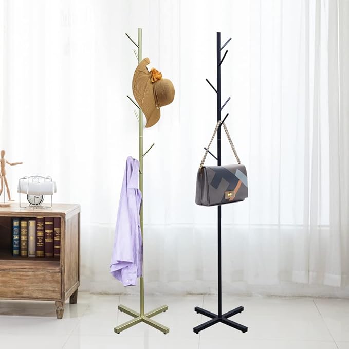 Coat Rack Standing, 67” Black Coat Rack with 7 Hooks Organizer Clothes Hanging Stand Metal Hanger Hat Rack for Bedroom Living Room Office