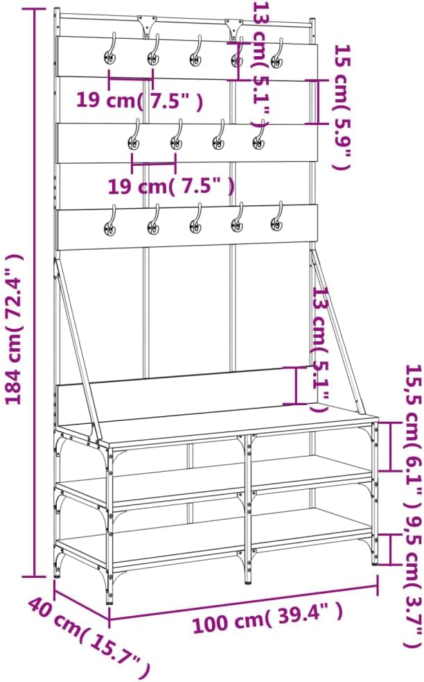 vidaXL Smoked Oak Clothes Rack with Shoe Storage - Compact, Modern Style, Engineered Wood and Metal, Organizational Furniture for Home