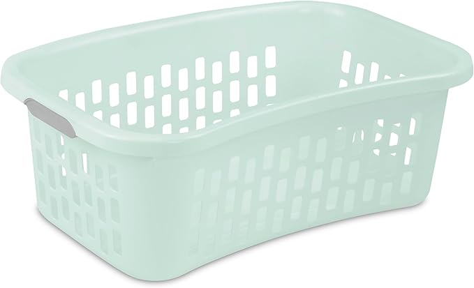 Sterilite 24 Pack HipHold Laundry Basket, Plastic Rectangle Clothes Hamper with Comfort Grip Handles & Reinforced Rim, 1.5 Bushel Capacity, Mint