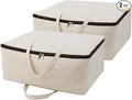 2-Pack Heavy Duty Canvas Cotton Storage Bags for King/Queen Duvets | Soft & Breathable | 3-Zip Opening, Dust Proof Blanket Organizer Bag | 23.6 * 8.7 * 17.7inches
