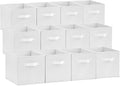 Lifewit Storage Cubes, Foldable Decorative Fabric Storage Baskets for Organizing Home Organizers with Handles for Shelves, Closet, 11 Inch Bins, 18L White, 12 Packs