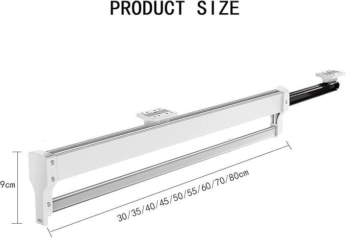 Closet Clothes Hanger Rail, Pull-Out Rod for Wardrobe, Black, 55cm/21.65in