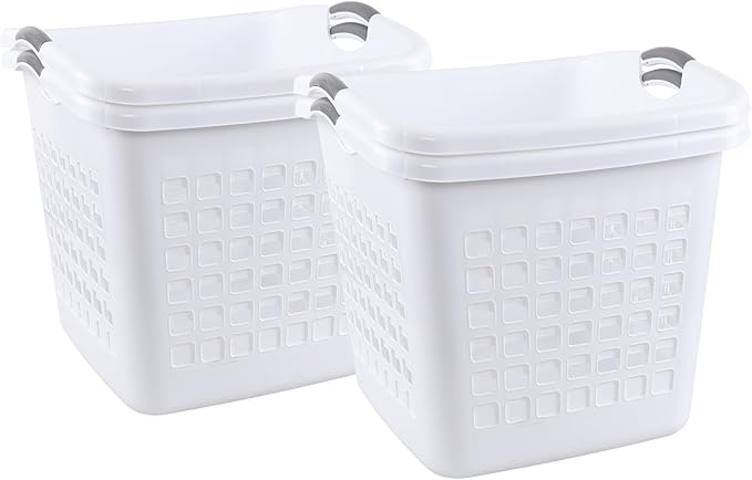 65 Liters Plastic Clothes Basket with Handles, 4 Pack Laundry Baskets for Storage, White