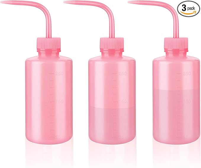 Sotica Wash Bottles - 3pcs Pink Squeeze Bottles 8oz tattoo bottles 250ml Narrow Mouth Squirt Bottles with Scale Labels Spray Bottles for Tattoo Medical Lab Succulent Watering Lash Extension Supplies