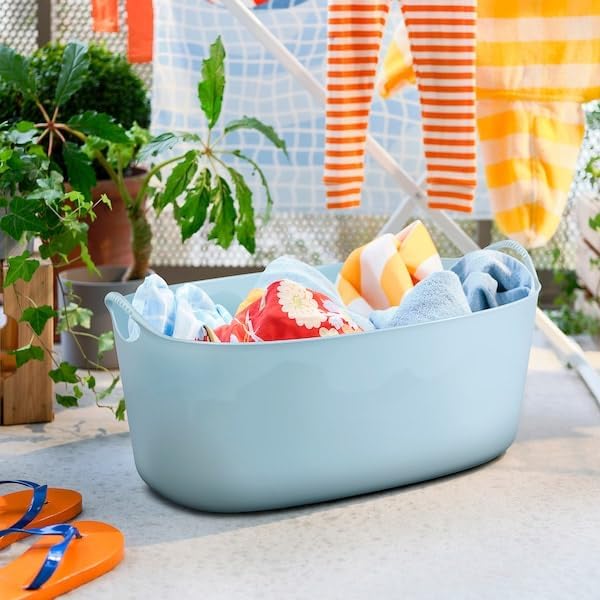 TORKIS Flexible Laundry Basket, 9 Gallon – Pale Blue Plastic Hamper for Indoor/Outdoor Use, Lightweight & Durable Storage Bin