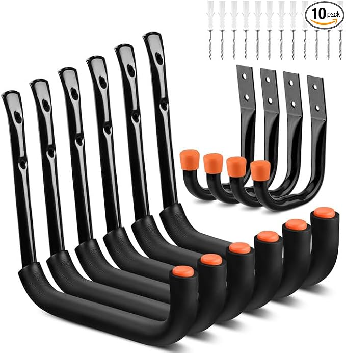 HORUSDY 10-Pack Garage Hooks, Utility Hook, 9" & 6” Garage Heavy Duty Wall Hook for Bikes, Kayak and Hanging Ladders
