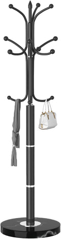 Metal Coat Rack Freestanding, Sturdy Coat Rack Stand with Natural Marble Base, Modern Black Coat Racks Tree Hats Hanger Holder Stand for Entryway, Hallway, Office(12 Hooks)